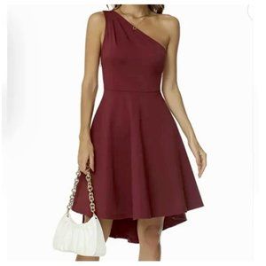 Sarin Mathews Dress XL Dark Red One Shoulder Cocktail Party NWT